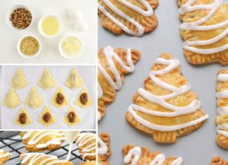 How to make Christmas Tree Mini Pecan Pies | Holiday Pecan Hand Pies These holiday pecan hand pies shaped like little Christmas trees are SO DELICIOUS and are the perfect bite-sized dessert! Gooey pecan pie filling, warm pie crust and that amazing glaze makes the perfect Christmas treat! Using frozen pie crusts makes this Christmas dessert really simple to make! Such a fun treat to add to your list of Christmas baking ideas!