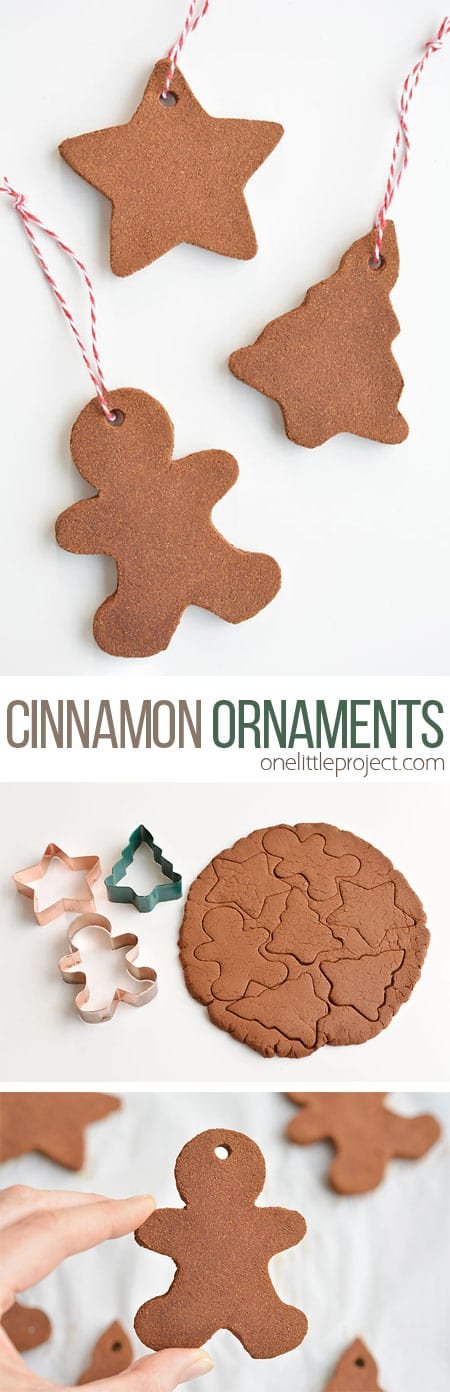 These cinnamon ornaments smell SO GOOD and they're really simple to make! Only 3 ingredients and they give you that amazing Christmas baking smell! You can hang them on the Christmas tree as is, or decorate them with puffy paint. Such a fun Christmas craft!