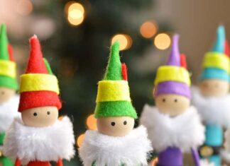 DIY Clothespin Elf – Easy Christmas Craft for Kids and Families A group of colourful clothespin elves