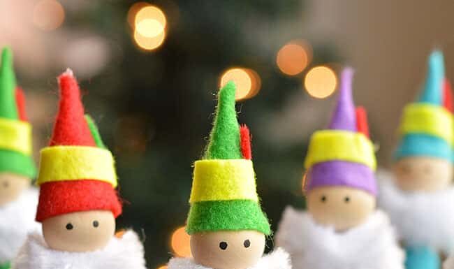 DIY Clothespin Elf β Easy Christmas Craft for Kids and Families A group of colourful clothespin elves