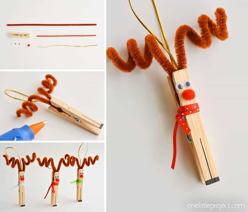 These clothespin reindeer are SO CUTE! In less than 5 minutes you can make an adorable homemade Christmas ornament using only dollar store supplies!