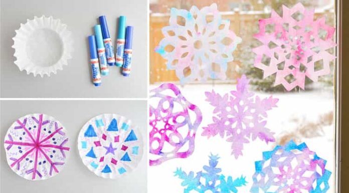 How to Make Coffee Filter Snowflakes These coffee filter snowflakes are so easy to make and they are SO PRETTY! This is such a fun winter craft idea! A great activity for a snow day at home but also simple enough for teachers to make with the whole class at school. They make beautiful sun catchers and are a great Christmas decoration that can stay up all winter long!