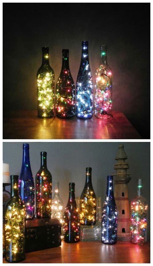 18 Clever Christmas Light Crafts - DIY Wine Bottle Lamps