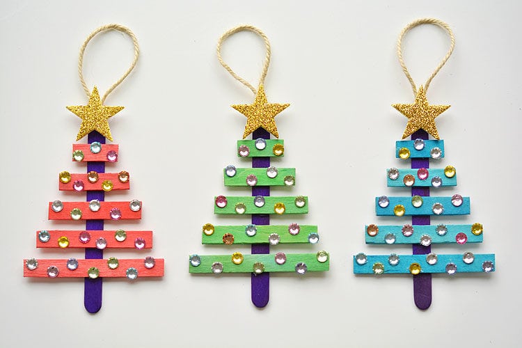 Glittering popsicle stick Christmas trees