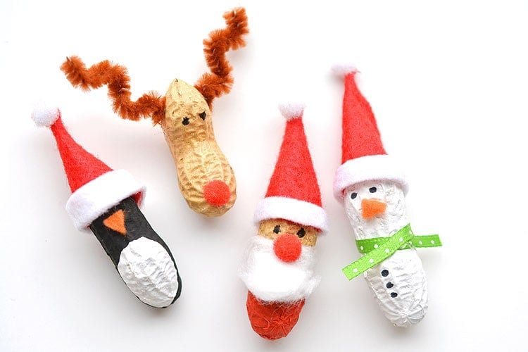 These peanut Christmas ornaments are SO ADORABLE and they're really easy to make! They're such a fun and simple Christmas craft to make with the kids!