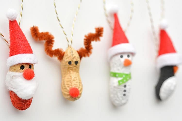 These peanut Christmas ornaments are SO ADORABLE and they're really easy to make! They're such a fun and simple Christmas craft to make with the kids!