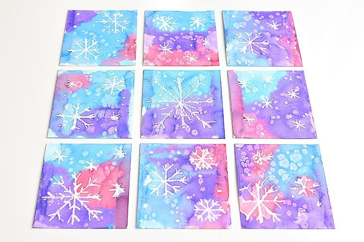 This magic salt and watercolor snowflake art project for kids is so much fun! The snowflakes magically appear when you add the paint and the salt makes the painting look “frosty”. This is such a cool process art idea for kids that’s fantastic in the classroom at school or on a snowy day at home this winter!