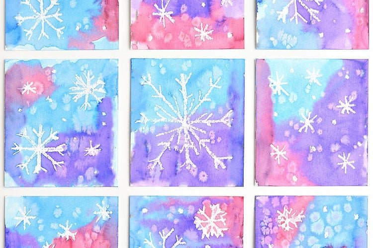 This magic salt and watercolor snowflake art project for kids is so much fun! The snowflakes magically appear when you add the paint and the salt makes the painting look “frosty”. This is such a cool process art idea for kids that’s fantastic in the classroom at school or on a snowy day at home this winter!