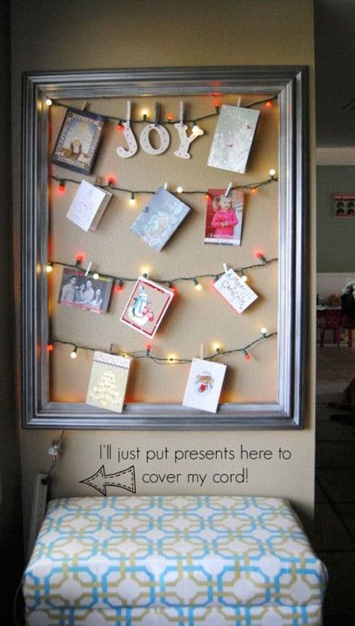 18 Clever Christmas Light Crafts - Framed Christmas Card Display