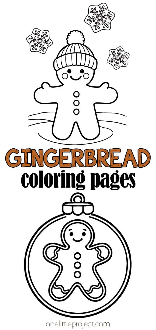 Free, printable Christmas coloring pages featuring gingerbread men and gingerbread houses