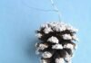 How to Make Frosted Pinecones Snow frosted pinecones on a blue background