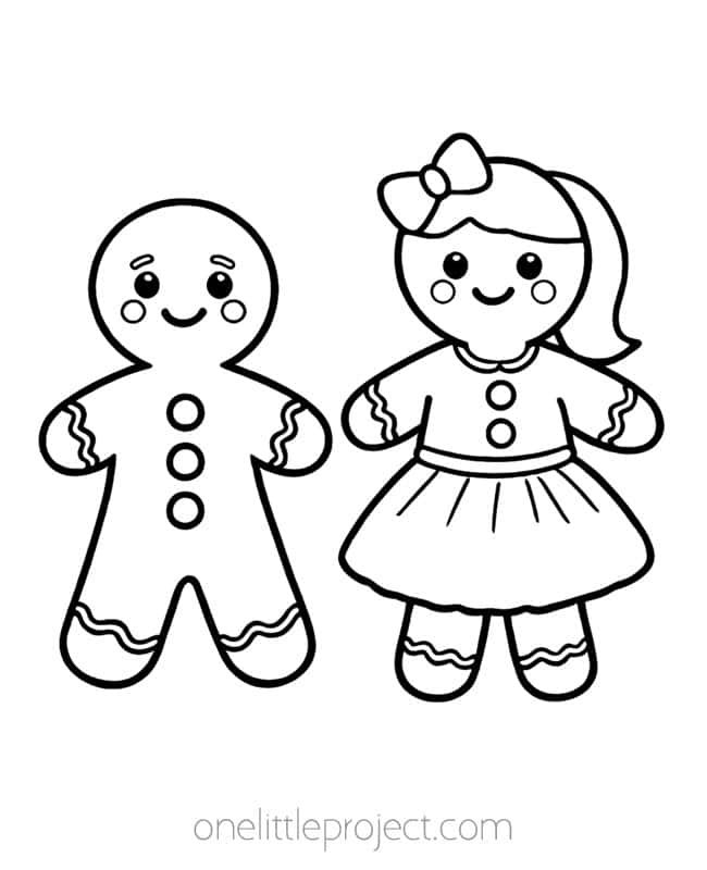 Gingerbread Coloring Page - boy and girl gingerbread people