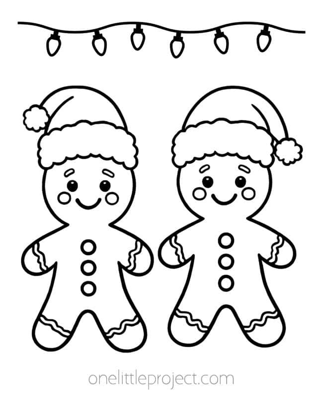 Gingerbread Man Coloring Page - Santa hat gingerbread men