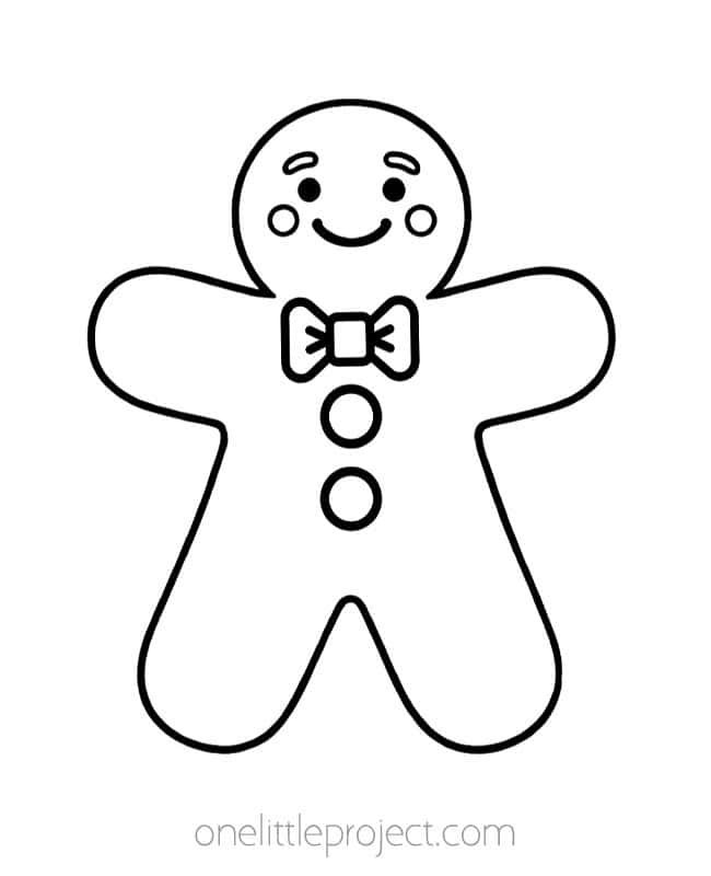 Gingerbread Man Coloring Pages - classic gingerbread cookie with bow tie