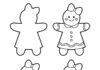Gingerbread Coloring Pages Free, printable template with four female gingerbread man designs