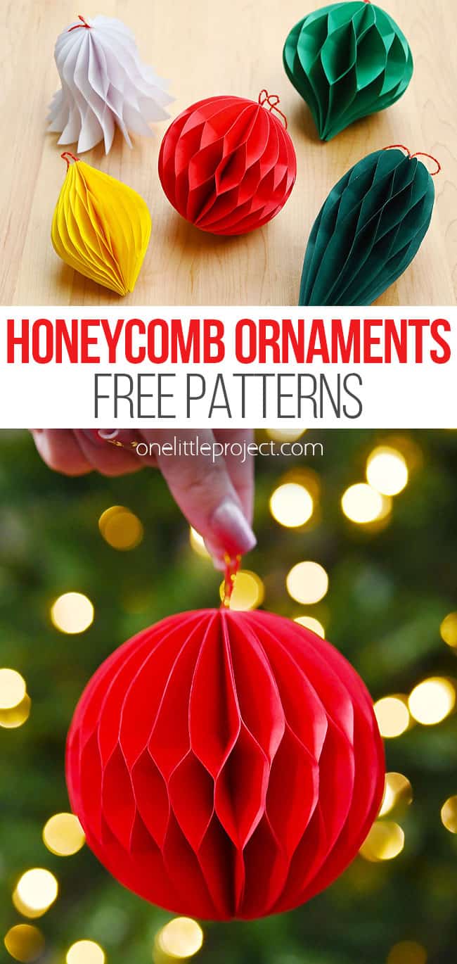 Honeycomb Ornaments DIY DIY paper honeycomb Christmas ornaments made with free templates