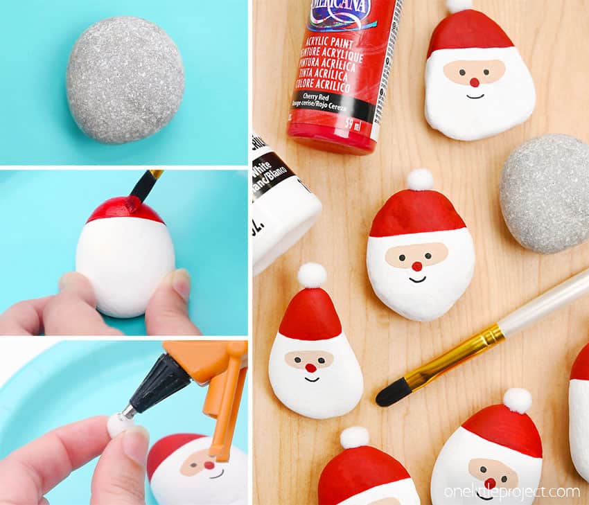 How to Make Santa Painted Rocks DIY Santa painted rocks