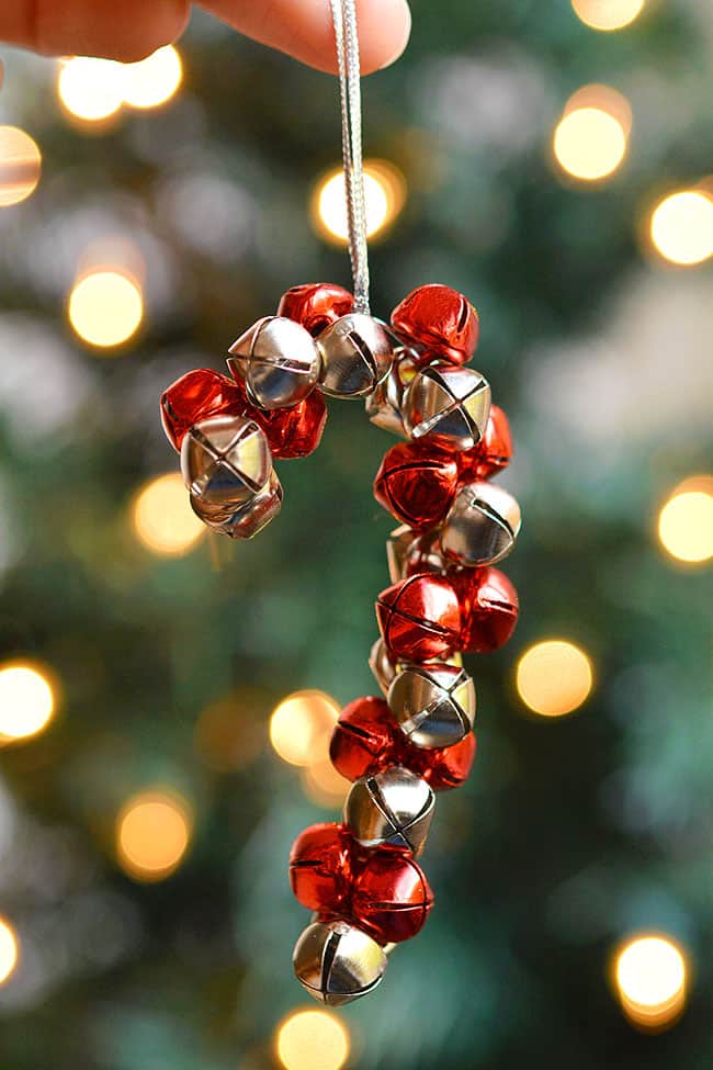 Candy cane jingle bell Christmas ornament