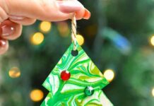 How to Make Marbled Christmas Trees Marbled Christmas tree craft turned into a DIY Christmas ornament