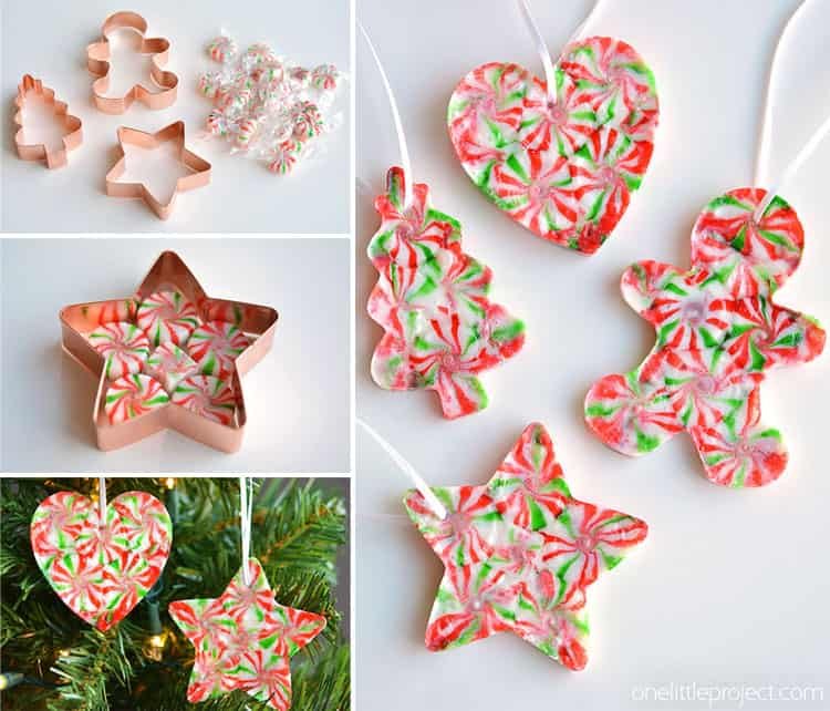 These melted peppermint candy ornaments are ADORABLE and they're super easy to make! Such a fun and inexpensive homemade Christmas ornament idea to make with the kids!