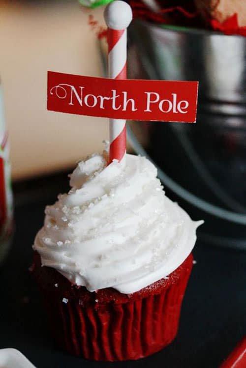 30+ Easy Christmas Cupcake Ideas - North Pole Red Velvet Cupcakes