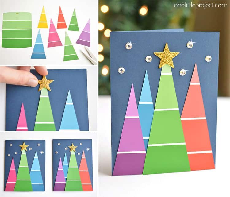 These paint chip Christmas cards are SO BEAUTIFUL and they're really easy to make! They're so simple, but end up looking amazing! Such a great homemade Christmas card idea!