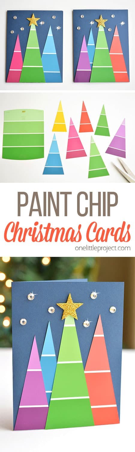 These paint chip Christmas cards are SO BEAUTIFUL and they're really easy to make! They're so simple, but end up looking amazing! Such a great homemade Christmas card idea!