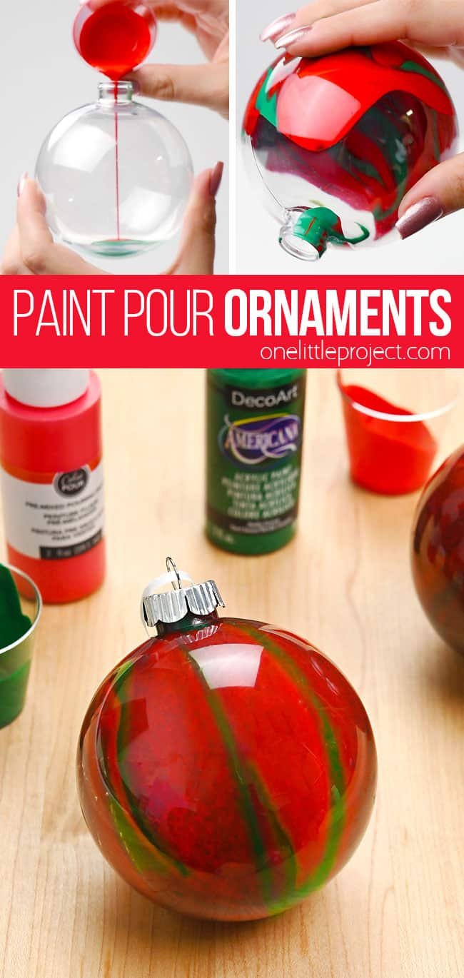 Easy paint pour ornament Christmas craft