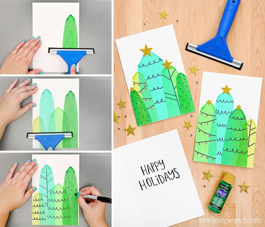 DIY Christmas tree scrape art