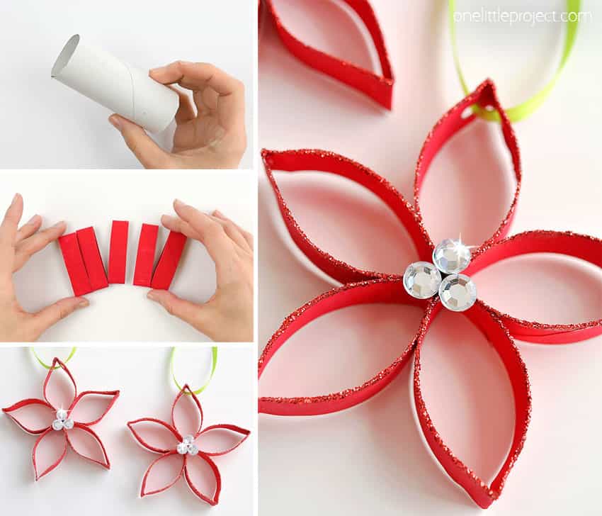 These paper roll poinsettias are SO FUN and they're really simple to make! This is such a great Christmas craft and a super fun homemade ornament to make with the kids! Who knew you could transform a simple paper roll into something so beautiful!? Such a great recycled craft! These paper roll poinsettias are SO FUN and they're really simple to make! This is such a great Christmas craft and a super fun homemade ornament to make with the kids! Who knew you could transform a simple paper roll into something so beautiful!? Such a great recycled craft!