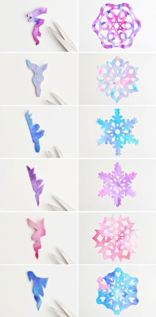 Paper Snowflakes Template. These coffee filter snowflakes are so easy to make and they are SO PRETTY! This is such a fun winter craft idea! A great activity for a snow day at home but also simple enough for teachers to make with the whole class at school. They make beautiful sun catchers and are a great Christmas decoration that can stay up all winter long! 