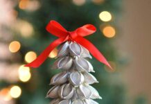How to make Pasta Christmas Tree Pasta Christmas tree with Christmas tree lights in the background