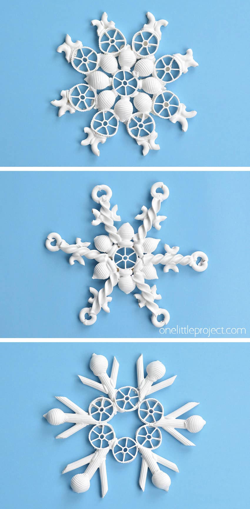 Three different pasta ornaments