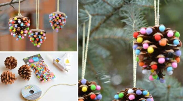 Melted Bead Ornaments These pom pom and pinecone ornaments are SO EASY! They're a great craft for both kids and adults and they end up looking surprisingly beautiful!