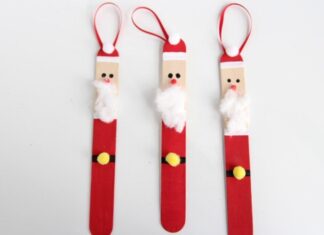 DIY Popsicle Stick Snowflakes Create a DIY santa ornament out of popsicle sticks. These are SO CUTE and super easy to make!