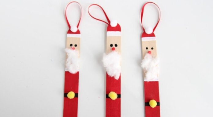 DIY Popsicle Stick Snowflakes Create a DIY santa ornament out of popsicle sticks. These are SO CUTE and super easy to make!