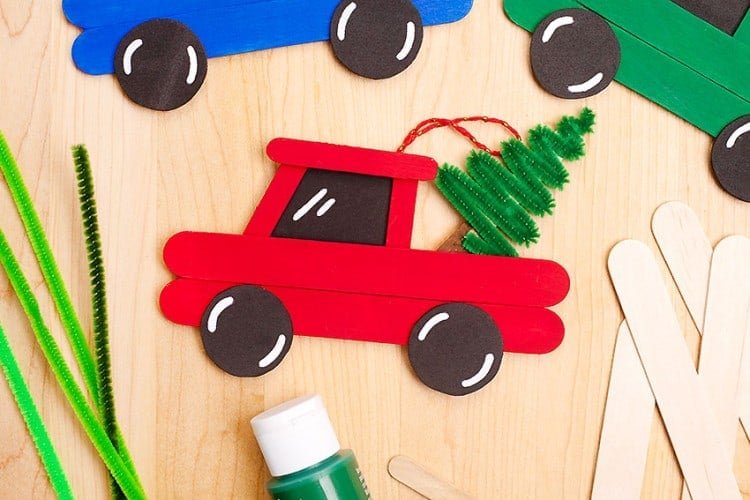 Popsicle stick truck DIY ornament