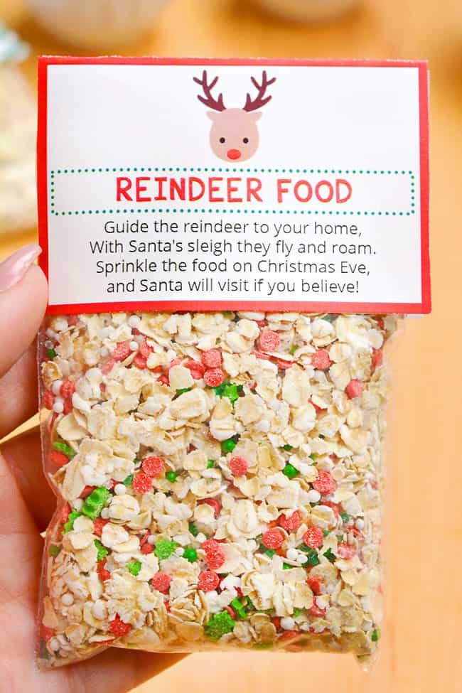 Closeup on a package of reindeer food