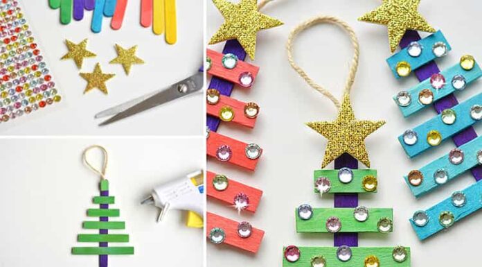 DIY Popsicle Stick Santas: Easy Christmas Crafts for Kids These popsicle stick Christmas trees are SO EASY to make and they're so beautiful! The kids loved decorating them! Such an awesome dollar store Christmas craft idea!!
