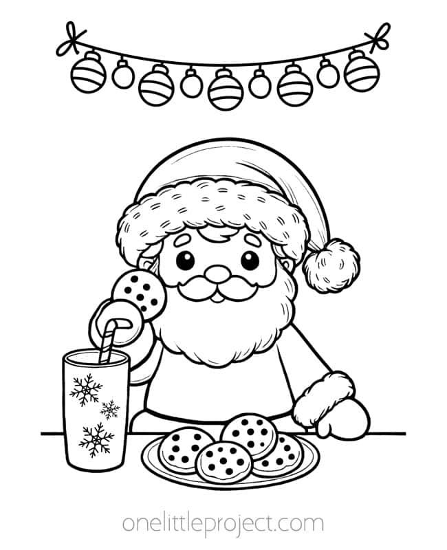 Santa Claus Coloring Pages - Santa with milk and cookies