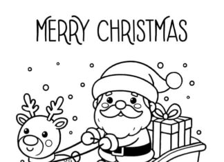 Santa Coloring Pages Santa Claus Coloring Pages - Santa in his sleigh with Rudolph