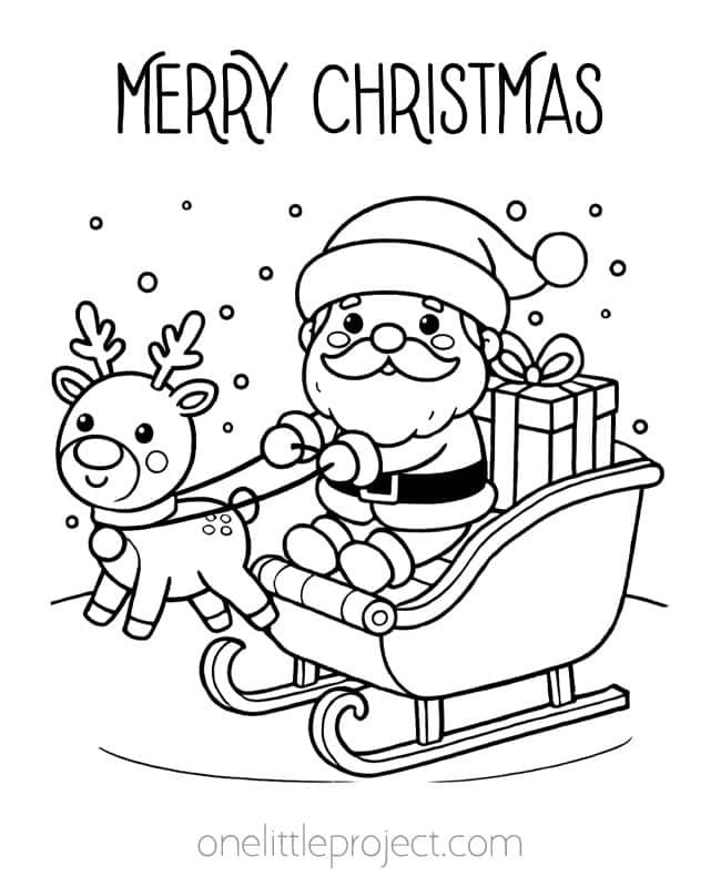 Santa Claus Coloring Pages - Santa in his sleigh with Rudolph