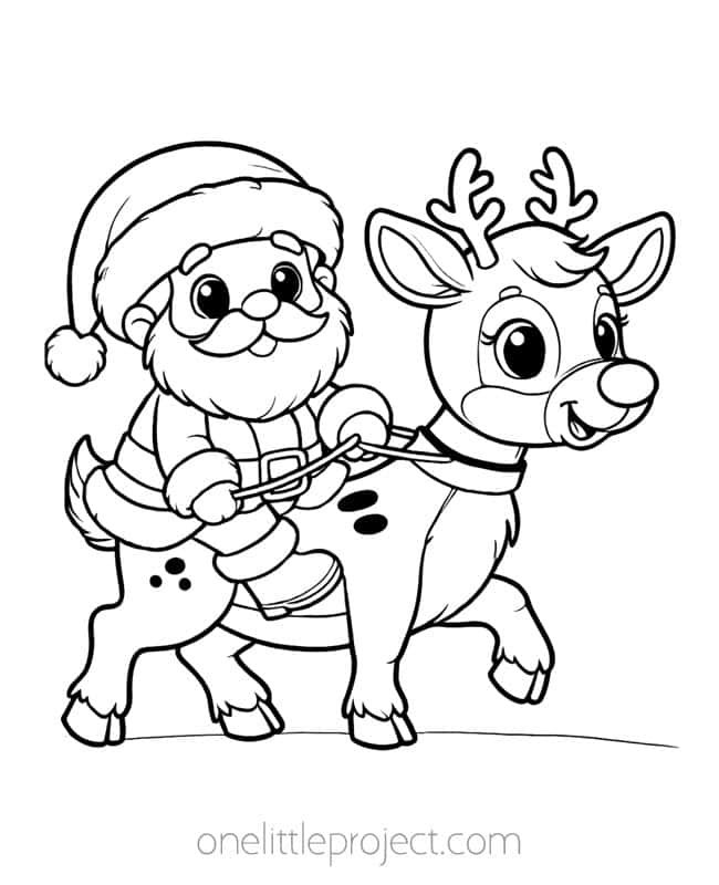 Santa Coloring Sheet - Santa and Rudolph the Red Nosed Reindeer