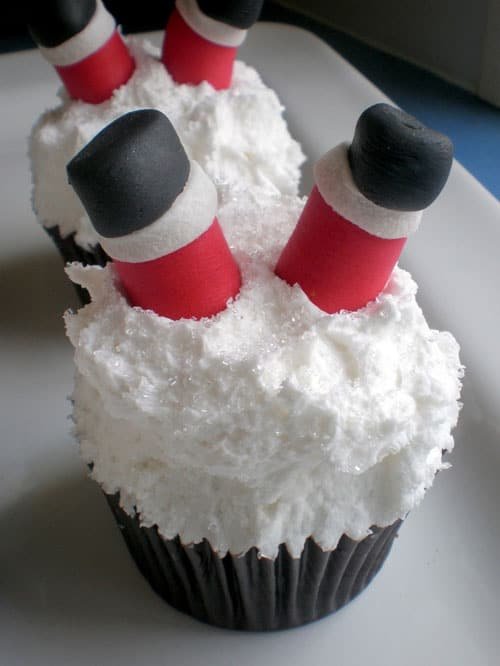 30+ Easy Christmas Cupcake Ideas - Santa's Legs Cupcake