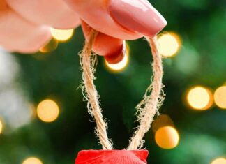 DIY Seashell Santa Ornaments DIY seashell Santa ornament in front of the Christmas tree