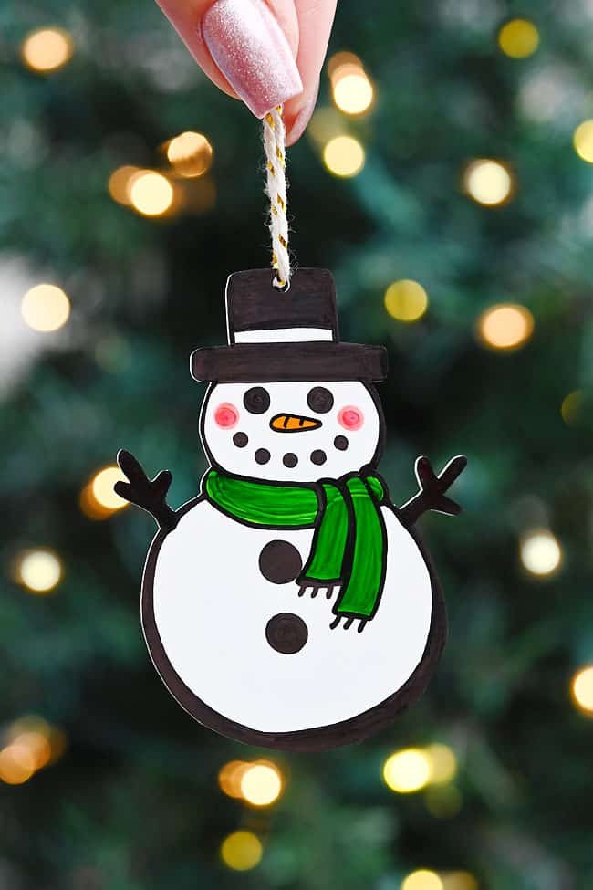 Snowman ornament made of shrink plastic