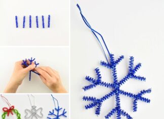How to make Easy Snowflake Pipe Cleaner Ornaments These snowflake pipe cleaner ornaments are so COOL and they're really simple to make. You only need 2 pipe cleaners! This is such an easy Christmas craft that you can make in less than 5 minutes using dollar store supplies. Such a fun Christmas activity for kids and a great way to make homemade Christmas ornaments! Be sure to check out the other 5 tutorials in this series for more pipe cleaner ornaments that go along with this frosty snowflake!