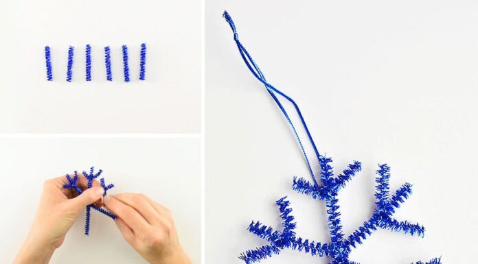 How to make Easy Snowflake Pipe Cleaner Ornaments These snowflake pipe cleaner ornaments are so COOL and they're really simple to make. You only need 2 pipe cleaners! This is such an easy Christmas craft that you can make in less than 5 minutes using dollar store supplies. Such a fun Christmas activity for kids and a great way to make homemade Christmas ornaments! Be sure to check out the other 5 tutorials in this series for more pipe cleaner ornaments that go along with this frosty snowflake!