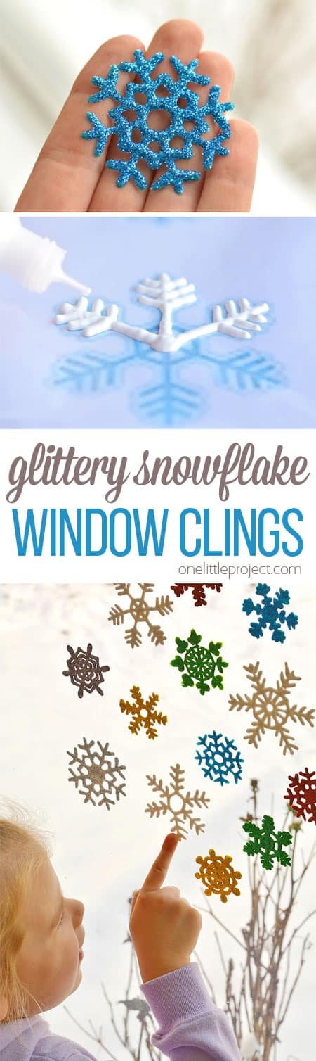 These snowflake window clings are so easy to make and they end up looking SO PRETTY! They're a great decoration that can be left up all winter!