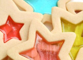 How to Make Perfect Sugar Cookies Collage of stained glass sugar cookies and jolly ranchers